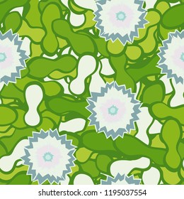 Seamless pattern consisting of carnations and camouflage background.