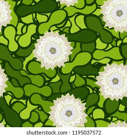 Seamless pattern consisting of carnations and camouflage background.