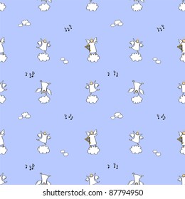 seamless pattern consisting of cartoon vector illustration of angels playing and dancing in Blue