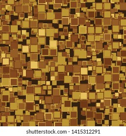 Seamless pattern consisting of chaos of squares. Fashionable texture. Golden colors. Editable.