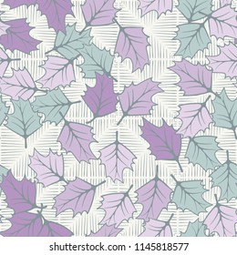 A seamless pattern consisting of chaotically located woody leaves.
The leaves are on the background of squares, which are drawn with rare strokes.