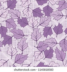 A seamless pattern consisting of chaotically located woody leaves.
The leaves are on the background of squares, which are drawn with rare strokes.