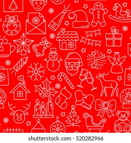 Seamless pattern consisting of a Christmas and New Year contour icons