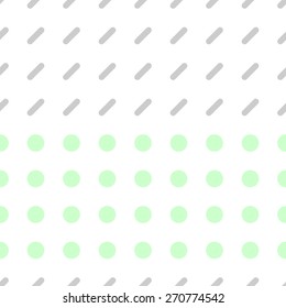 Seamless pattern consisting of a circle and a rectangle with rounded edges on a white background gray and pale green