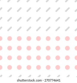 Seamless pattern consisting of a circle and a rectangle with rounded edges on a white background gray and pale pink