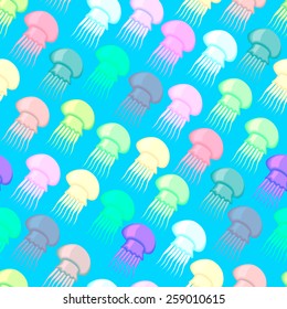 Seamless pattern consisting of colored jellyfish.