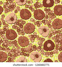 A seamless pattern consisting of copper flowers located on the background of quadrilateral figures.
