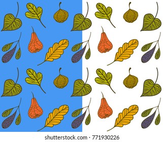 Seamless pattern consisting of decorative leaves and fruit.Vector on a transparent background.