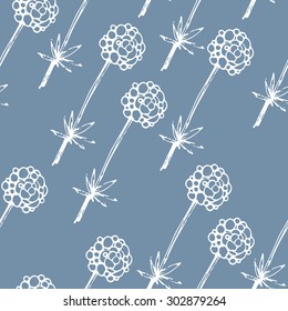 seamless pattern consisting of decorative silhouettes of flowers, white silhouettes on a dark background, graphics
