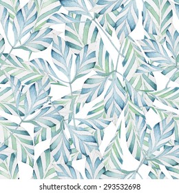 seamless pattern consisting of decorative striped leaves, watercolor