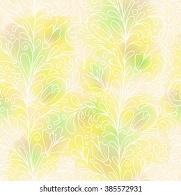 seamless pattern consisting of decorative striped leaves, watercolor