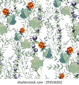 seamless pattern consisting of decorative twigs with berries, watercolor
