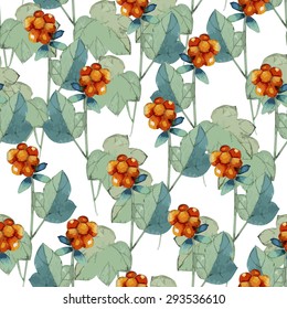 seamless pattern consisting of decorative twigs with berries, watercolor