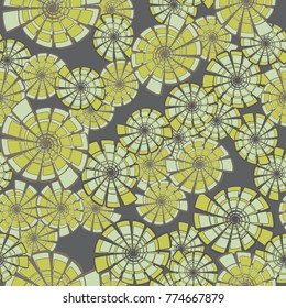 A seamless pattern consisting of dissected spirals. Pattern of five colors.