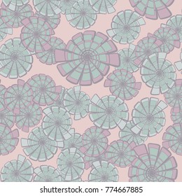 A seamless pattern consisting of dissected spirals. Pattern of five colors.