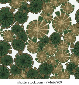 A seamless pattern consisting of dissected spirals. Pattern of five colors.