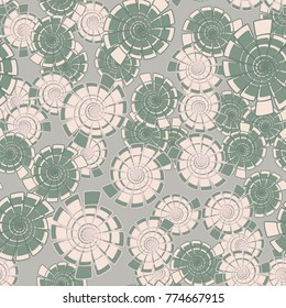 A seamless pattern consisting of dissected spirals. Pattern of five colors.