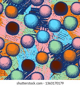 Seamless pattern consisting of drawn rough balls, with a background texture.
