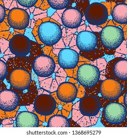 Seamless pattern consisting of drawn rough balls, with a background texture.