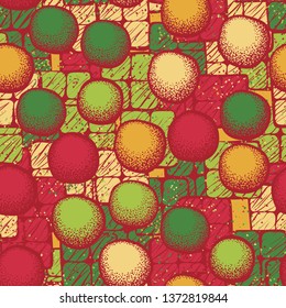 Seamless pattern consisting of drawn rough balls, with a background texture.