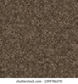 Seamless pattern consisting of even rows of circles and squares with the illusion of uneven rows. Marble colors.