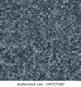Seamless pattern consisting of even rows of circles and squares with the illusion of uneven rows. Marble colors.