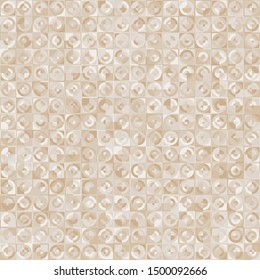 Seamless pattern consisting of even rows of circles and squares with the illusion of uneven rows. Marble colors.