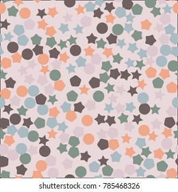 A seamless pattern consisting of five-pointed stars, pentagons and circles.
Texture of six colors. Autumn shades.