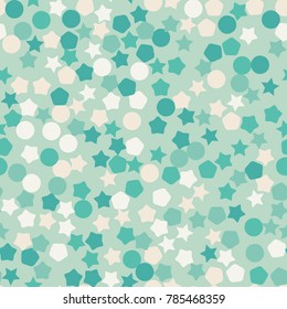 A seamless pattern consisting of five-pointed stars, pentagons and circles.
Texture of six colors. Autumn shades.