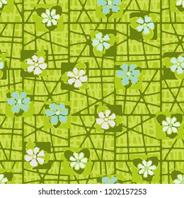 Seamless pattern consisting of flowers and abstract networks