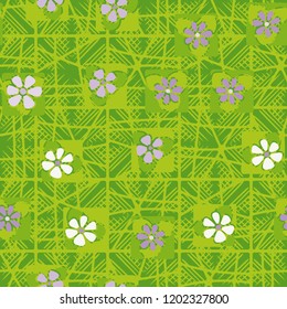 Seamless pattern consisting of flowers and a grid on the background of the wafer structure.