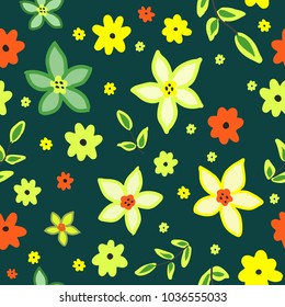 seamless pattern consisting of flowers and leaves  green and yellow