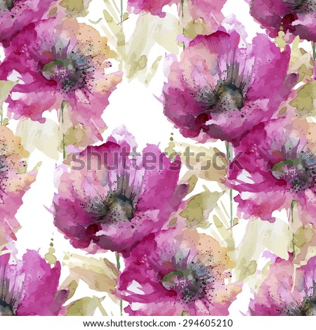 seamless pattern consisting of flowers poppies, watercolor