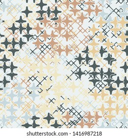 Seamless pattern consisting of four-ray stars. Camouflage style. Fashionable texture. Funny colors. Editable.