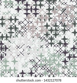 Seamless pattern consisting of four-ray stars. Camouflage style. Fashionable texture. Funny colors. Editable.
