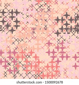 Seamless pattern consisting of four-ray stars. Camouflage style. Fashionable texture. Funny colors. Editable.