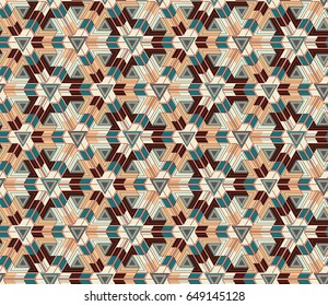 Seamless pattern consisting of geometric elements arranged on a light yellow background.