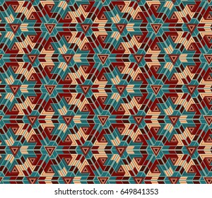 Seamless pattern consisting of geometric elements arranged on a teal background