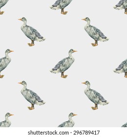 Seamless pattern consisting of a goose made of polygons triangles of different sizes in gray and yellow on a light gray background