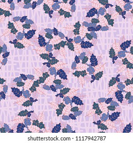 A seamless pattern consisting of groups of multicolored oak leaves. The background of the picture is a network consisting of large squares broken into shards.