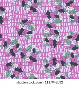 A seamless pattern consisting of groups of multicolored oak leaves. The background of the picture is a network consisting of large squares broken into shards.