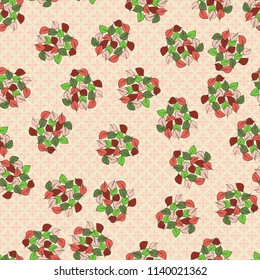 A seamless pattern consisting of heaps of fallen leaves located on a texture background consisting of fantastic eight-petalled flowers.