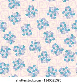 A seamless pattern consisting of heaps of fallen leaves arranged on a texture background consisting of four-sided abstract elements executed carelessly.