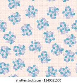 A seamless pattern consisting of heaps of fallen leaves arranged on a texture background consisting of crosses and squares.