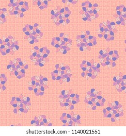 A seamless pattern consisting of heaps of fallen leaves arranged on a texture background consisting of crosses and squares.