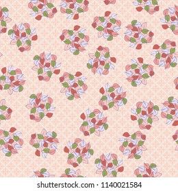 A seamless pattern consisting of heaps of fallen leaves located on a texture background consisting of fantastic eight-petalled flowers.