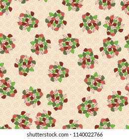 A seamless pattern consisting of heaps of fallen leaves located on a texture background consisting of four-pointed stars and quadrangles.
