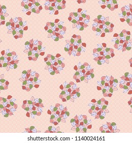 A seamless pattern consisting of heaps of fallen leaves located on a texture background consisting of distorted double squares.