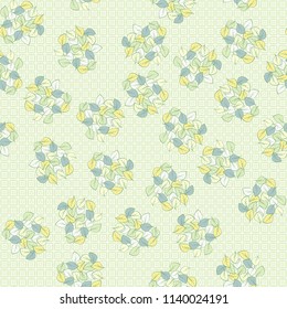 A seamless pattern consisting of heaps of fallen leaves located on a texture background consisting of distorted double squares.