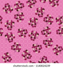 A seamless pattern consisting of heaps of fallen leaves arranged on a texture background consisting of elegant four-sided elements.